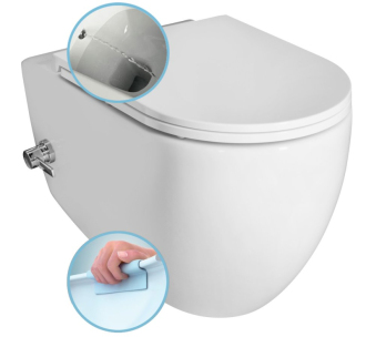 INFINITY CLEANWASH závěsná WC mísa Rimless, ventil a bidet sprška, 36,5x53 bílá 10NFS1001I