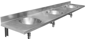 Závěsný pult se třemi umyvadly 1800x254x550 mm, nerez mat 13071.3.S