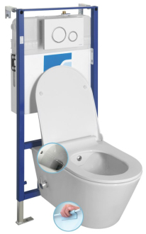 Závěsné WC AVVA CLEANWASH baterie a bidet. sprška s nádržkou a tlačítkem, bílá 100315-SET5