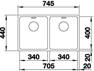 Blanco ANDANO 340/340-U dřez pod desku hedvábný lesk nerez 522 983