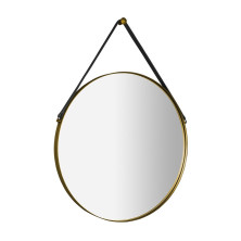 ORBITER kulaté zrcadlo s koženým páskem ? 60cm, zlato mat ORT060G