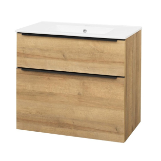 Mailo, koupelnová skříňka s umyvadlem, 810x720x476 mm, dub Riviera,černé madlo CN521B