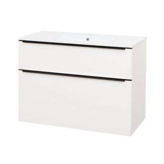 Mailo, koupelnová skříňka s umyvadlem, 1010x720x476 mm, bílá, lesklá, černé madlo CN512B