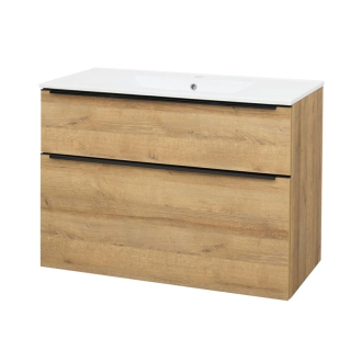 Mailo, koupelnová skříňka s umyvadlem,1010x720x476 mm, dub Riviera, černé madlo CN522B