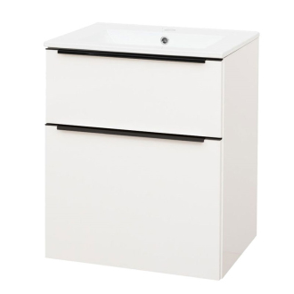 Mailo, koupelnová skříňka s umyvadlem, 610x720x476 mm, bílá mat, černé madlo CN540B