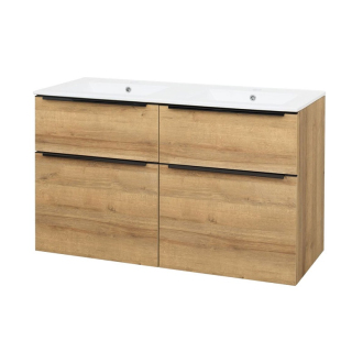 Mailo, koupelnová skříňka s umyvadlem, 1210x720x476 mm, dub Riviera, černé madlo CN523B