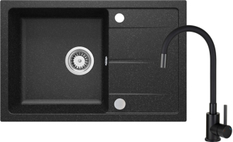 Deante LEDA Granitový dřez, grafit + dřezová baterie, chrom ZRDP2113