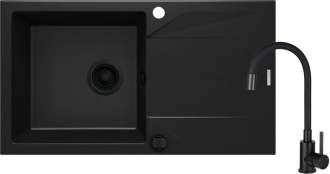 Deante EVORA Granitový dřez a dřezová baterie s flexi výpojem, černá ZQJJN113