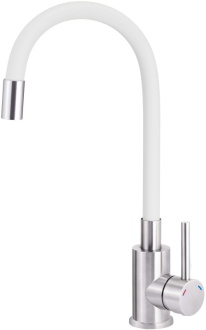 Deante LUNO dřezová baterie s flexibilním ramínkem, ocel-bílá BOC_W720