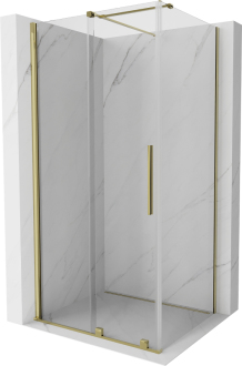 Mexen Velar výsuvná sprchová kabina 130 x 85 cm, průhledná, zlatá - 871-130-085-01-50
