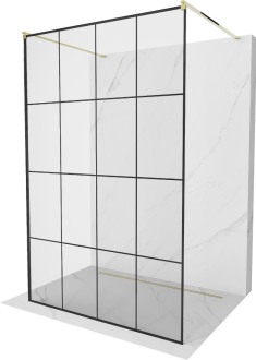 Mexen Kioto volně stojící sprchová stěna 150x200 cm, černý vzor 8, zlatá 800-150-002-50-77
