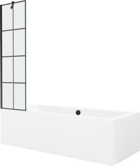 Mexen Cube vana 170x80 cm s panelem a zástěnou 50 cm, černý vzor 550517080X9505007077