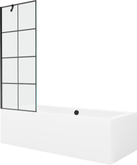 Mexen Cube vana 170x80 cm s panelem a zástěnou 70 cm, černý vzor 550517080X9507007077
