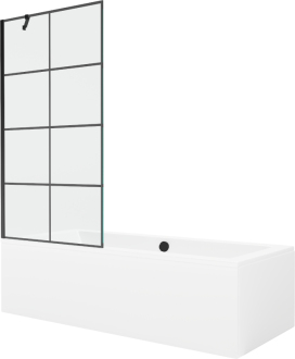 Mexen Cube vana 170x80 cm s panelem a zástěnou 90 cm, černý vzor 550517080X9509007077