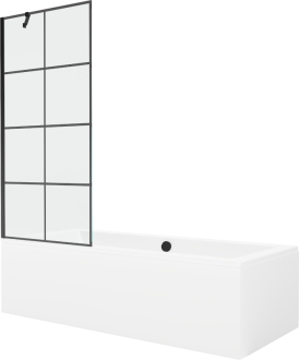 Mexen Cube vana 180x80 cm s panelem a zástěnou 80 cm, černý vzor 550518080X9508007077
