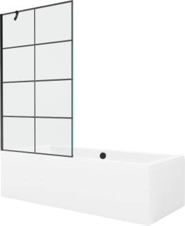 Mexen Cube vana 180x80 cm s panelem a zástěnou 100 cm, černý vzor 550518080X9510007077