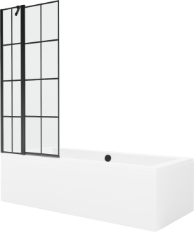 Mexen Cube vana 180x80 cm s panelem a zástěnou 80 cm, černý vzor 550518080X9408117077