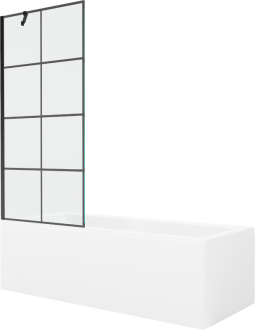 Mexen Cubik vana 160x70 cm s panelem a zástěnou 80 cm, černý vzor 550316070X9508007077
