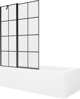 Mexen Vega vana 180x80 cm s panelem a zástěnou 120 cm, černý vzor 550118080X9412117077