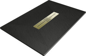 Mexen Toro obdélníková sprchová vanička SMC 130 x 80 cm, černá, zlatý kryt - 43708013-G