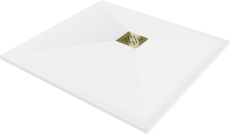 Mexen Stone+ čtvercová kompozitová vanička 80x80 cm, bílá, zlatý kryt 44108080-G