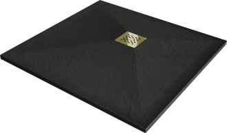 Mexen Stone+ čtvercová kompozitová vanička 90x90 cm, černá, zlatý kryt 44709090-G