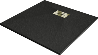 Mexen Hugo čtvercová sprchová vanička SMC 90 x 90 cm, černá, zlatý kryt - 42709090-G