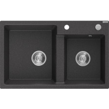 Mexen Tomas 2miskový granit dřez 800x500, melír černý, chromový sifon 6516802000-76