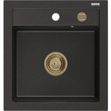 Mexen Vito 1miskový granit dřez 520x490, černá/zlatá metalíza, zlatý sifon 6503521000-75-G