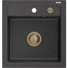 Mexen Vito 1miskový granitový dřez 520 x 490 mm, melír černý, zlatý sifon 6503521000-76-G