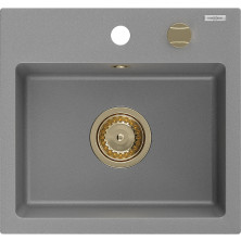Mexen Milo 1miskový granitový dřez 435 x 410 mm, šedý, zlatý sifon - 6505441000-71-G