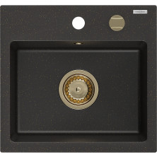 Mexen Milo 1miskový granit dřez 435x410, černá/zlatá metalíza, zlatý sifon 6505441000-75-G