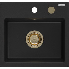 Mexen Milo 1-miskový granitový dřez 435 x 410 mm, černý, zlatý sifon - 6505441000-77-G