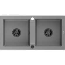 Mexen Mario 2miskový granitový dřez 820 x 436 mm, šedý, černý sifon - 6504822000-71-B