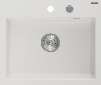 Mexen Oscar 1miskový granitový dřez 580 x 490 mm, bílý, chromový sifon - 6519581000-20