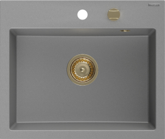 Mexen Oscar 1miskový granitový dřez 580 x 490 mm, šedý, zlatý sifon - 6519581000-71-G