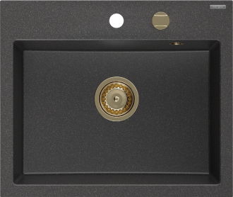 Mexen Oscar 1miskový granitový dřez 580 x 490 mm, melír černý, zlatý sifon - 6519581000-76-G