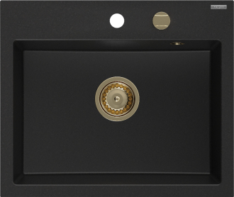 Mexen Oscar 1miskový granitový dřez 580 x 490 mm, černý, zlatý sifon - 6519581000-77-G