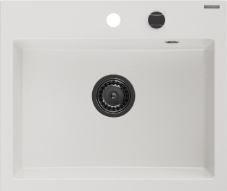 Mexen Oscar 1miskový granitový dřez 580 x 490 mm, bílý, černý sifon - 6519581000-20-B