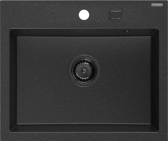 Mexen Oscar 1miskový granitový dřez 580 x 490 mm, černá/stříbrná metalíza, černý sifon - 6519581000-73-B