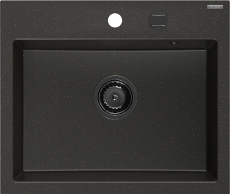Mexen Oscar 1miskový granitový dřez 580 x 490 mm, černá/zlatá metalíza, černý sifon - 6519581000-75-B