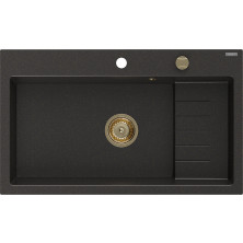 Mexen Omar 1miskový granit dřez 800x480, černá/zlatá metalíza, zlatý sifon 6520801005-75-G