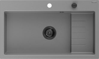 Mexen Omar 1miskový granitový dřez 800 x 480 mm, šedý, černý sifon - 6520801005-71-B
