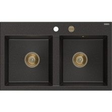 Mexen Hektor Dvojdřez, granit 800x480, černá/zlatá metalíza, zlatý sifon 6521802000-75-G