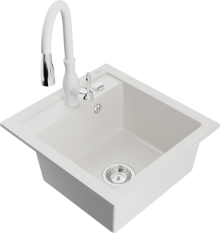 Mexen Vito 1-miskový granitový dřez s kuchyňskou baterií Savita, bílá - 6503-20-672601-20