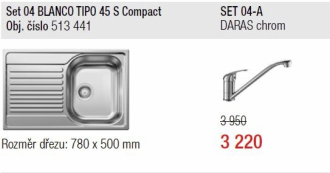 Blanco SET 04-A TIPO 45 S Compact nerezový dřez+ DARAS dřezová baterie, chrom