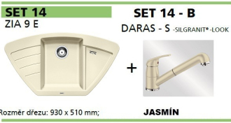Blanco SET 14-B DARAS-S  ZIA 9 E granitový dřez, jasmín a DARAS-S dřezová baterie, jasmín