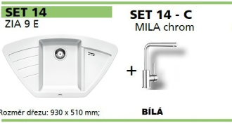 Blanco SET 14-C MILA  ZIA 9 E granitový dřez, bílá a MILA dřezová baterie, chrom