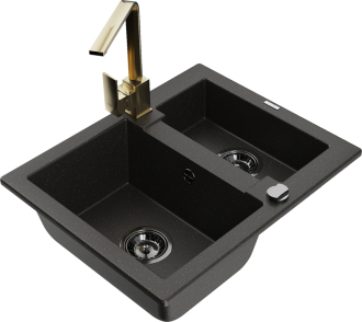 Mexen Carlos 1,5 granit dřez s baterií Rita, černá/zlatá 6518-75-670300-50-B