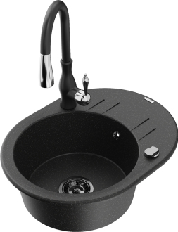 Mexen Kevin jednodřez granit s odkapem a baterií Savita černá/stříbrná 6517-73-672601-70-B